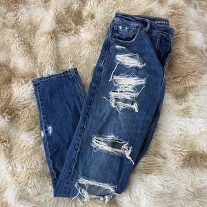 American Eagle Outfitters Blue Distressed Straight Leg Jeans